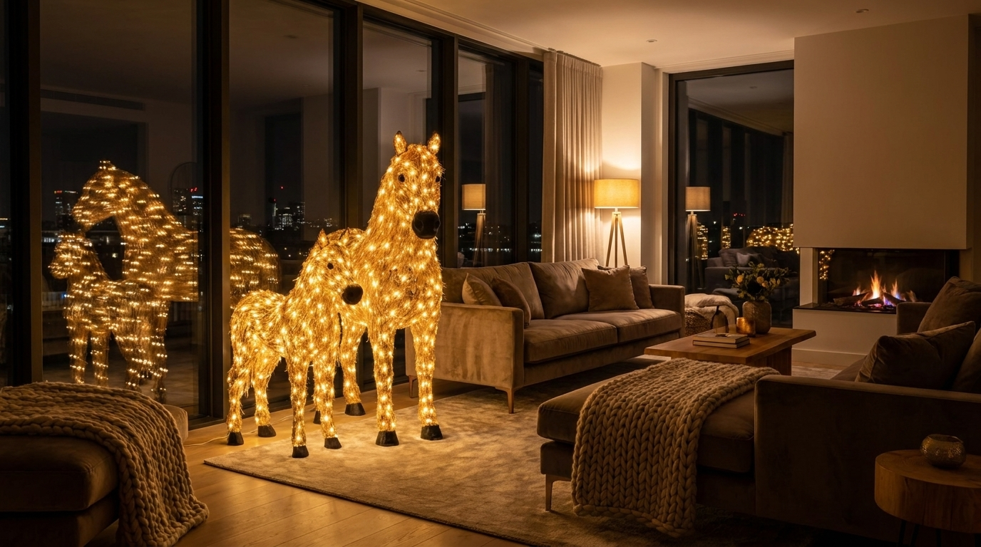 Duel Horse Luminus illuminated in a living room